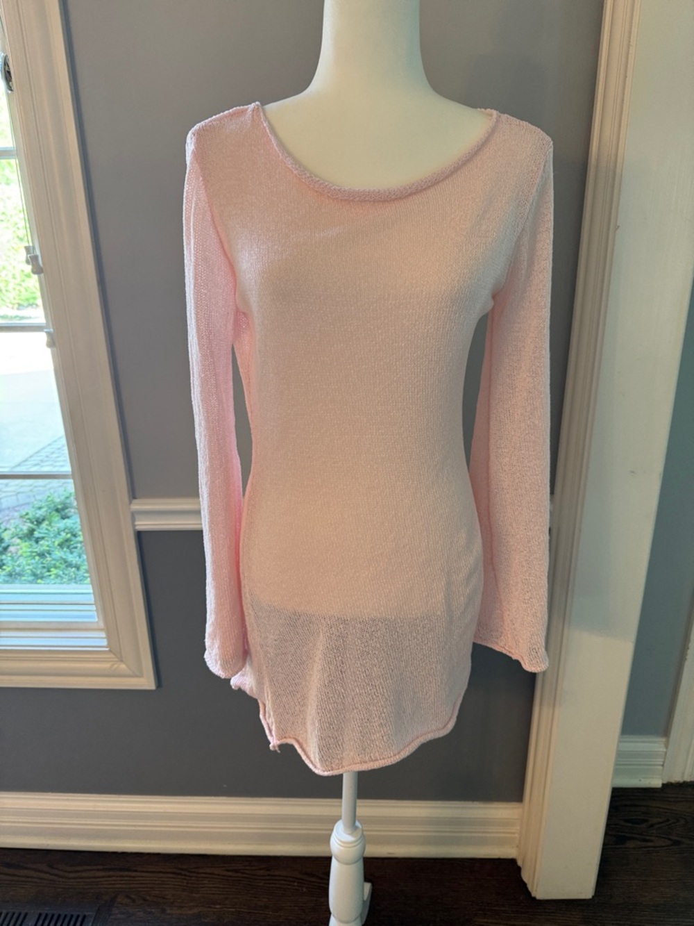 Light Pink Long Sleeve Scoop Neck Women's Top